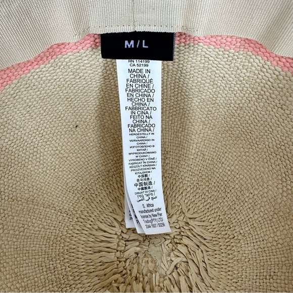 Roxy size M/ L Straw Pink Stripe Floppy Fringe Sun Hat - Picture 9 of 11